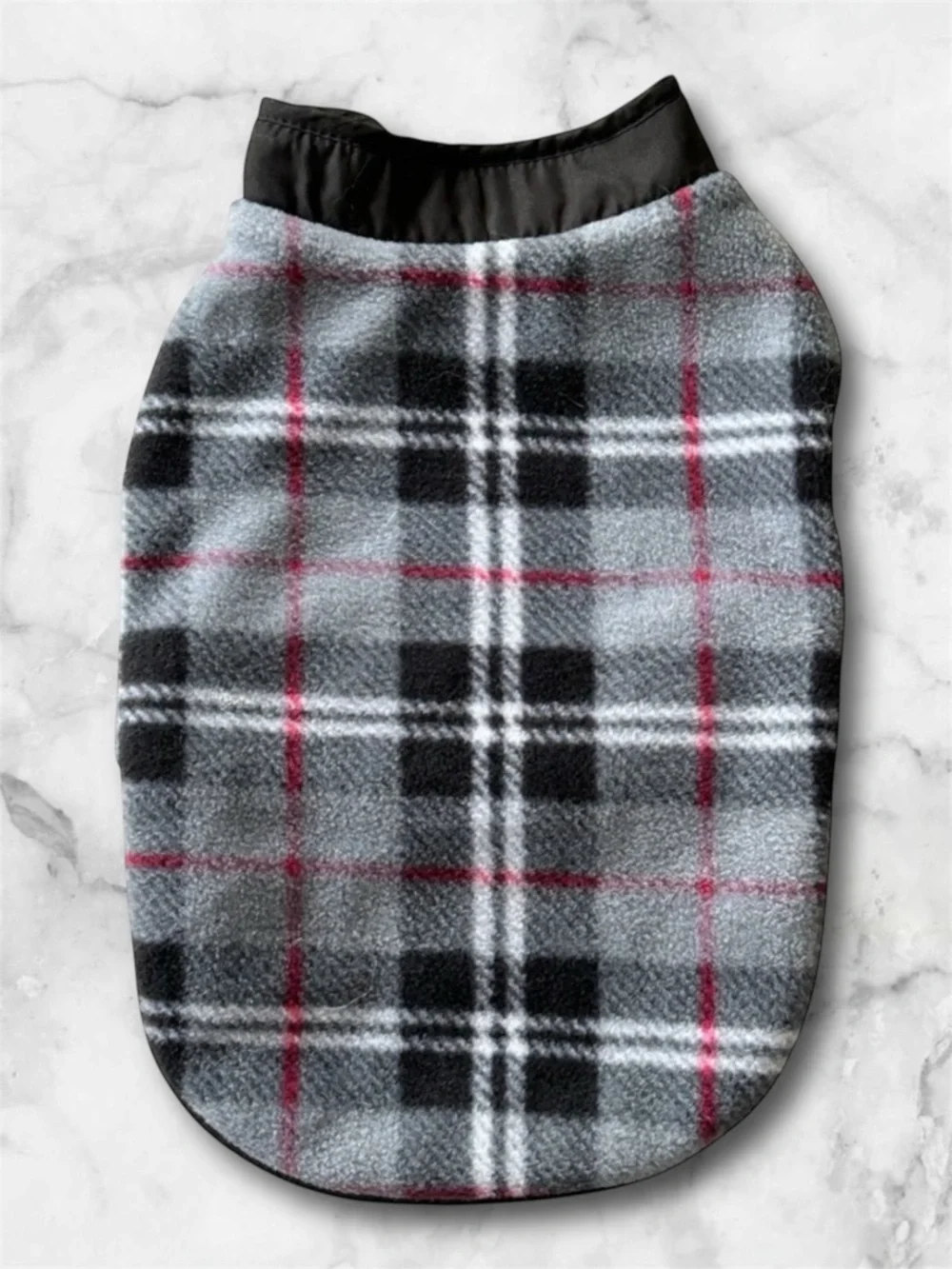 Reversible Plaid Gray Black Red Dog Coat Soft Fleece Size Small